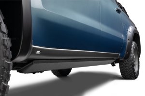 Chevrolet Silverado 1500 Electric Running Boards - Go Rhino - VoltStep Electric, Dual-Motor, 6-inch Aluminum with Integrated LED and Magnetically-Activated Door Switches - Textured Black - `19-`25
